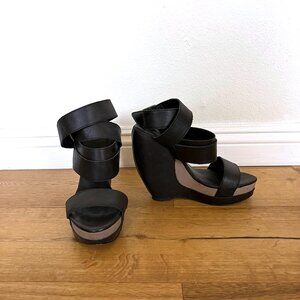 Joe's Jeans Women's Black Leather Strappy Leather Wedge Sandal: Size 9M